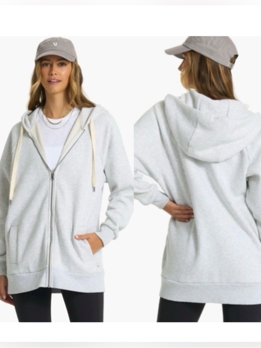 Vuori Light Gray Full-Zip Hoodie with Hood and Pockets